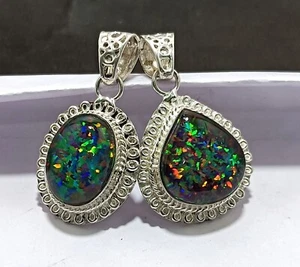55 Ct + Unique Certified in Silver Multi Fire Opal Pendant Gemstone Combo 2Pcs - Picture 1 of 16