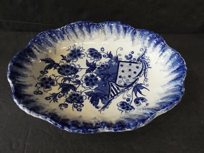ANTIQUE   STAFFORDSHIRE KNOT SMITH BINNALL BLUE BOWL FLORAL  VEGETABLE SERVING - Image 1 of 4
