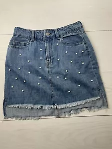 Francescas blau Denim Minirock Größe Medium Perlenakzente - Bild 1 von 6