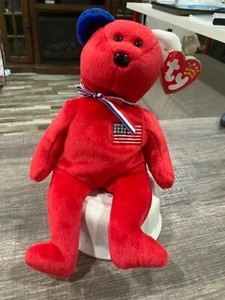 TY BEANIE BABIES TEDDY BEAR AMERICA RED FLAG - Picture 1 of 5