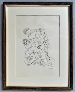 George GROSZ    Erotik originale  Lithographie   Selbstbildniss mit Pfeife  - Bild 1 von 11