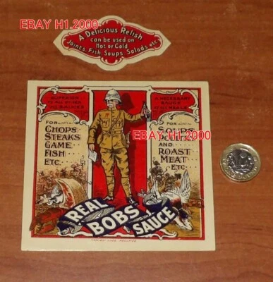 EXTREMELY  RARE ANTIQUE  REAL BOBS SAUCE  BOTTLE LABELS SET - WORLD WAR 1 ERA - Image 1 of 3