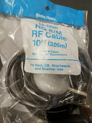Radio Shack 10' PL-259 HAM CB Scanner 52 Ohm RG 8/M RF Coax Cable USA Made - Image 1 of 2