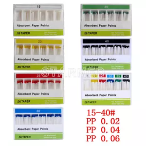 AZDENT Dental Endodontic Absorbent Paper Points Taper 0.04/ 0.02 /0.06 15#-40# - Picture 1 of 36
