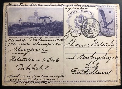 1930 Szob Hungary Stationery Postcard Cover  To Lodz Germany H+G92 - Image 1 of 2