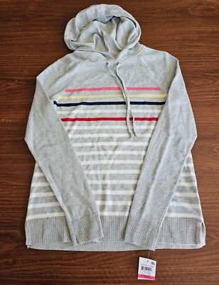 Women's Size XS Charter Club Striped Hooded Sweater In Silver Tin-NWT - Image 1 of 4