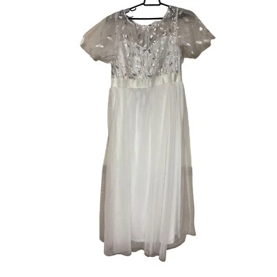 ¡NUEVO! Vestido Ever Pretty Blanco Lentejuelas Manga Gorra Hasta el Suelo Boda Noche 6X Foto 1 de 4