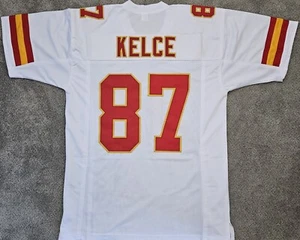 TRAVIS KELCE UNSIGNED CUSTOM XL NEW STITCHED, SEWN WHITE JERSEY - Picture 1 of 2