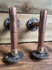 Pair of Industrial Copper Pipe Shelf Brackets & Hooks Long - 22mm Thick