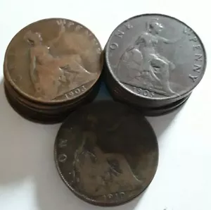 Lot of 18 British King Edward VII One Cent Pennies 1903(7) 1905(7) 1910(4) circ - Picture 1 of 10