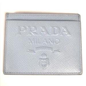 PRADA Embossed logo Business Card Holder Pass Case Card Case Leather Light blue - Picture 1 of 9