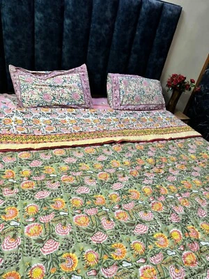 Edredón indio suave algodón ropa de cama Razai cubierta de cama invierno cálido estampado a mano Foto 1 de 3