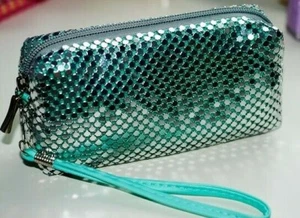 Lorac, Mint Edition Wristlet, wunderschöne grün metallic silber Mesh Clutch Tasche Neu - Bild 1 von 5