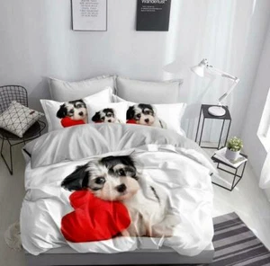 3D Dog Puppies Bedding Set Duvet Cover Pillowcase Single UK 100% Cotton Sateen - Picture 1 of 2