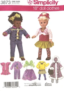 Simplicity Doll Clothes Pattern 3873 Size 18" UNCUT - Picture 1 of 2