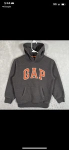 VINTAGE CLASSIC GAP LOGO HOODIE YOUTH SIZE M (8) DARK GRAY/ORANGE PULLOVER! - Picture 1 of 13