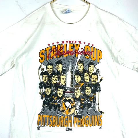 Vintage Pittsburgh Penguins Stanley Cup Salem Caricature T-shirt Large 1991 Nhl Cover