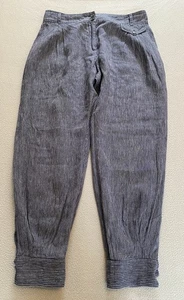 BRORA BOMBACHO TROUSERS SZ 12 100% LINEN BLUE STRIPE WOMEN POCKET BUTTON ANKLE - Picture 1 of 10