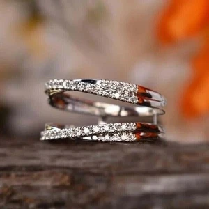 Round Cut Simulated Diamond Enhancer Wedding Band Ring In 14k White Gold Plated - Picture 1 of 5