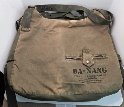 Bolso Da-Nang Reciclado Verde Ropa Militar Cartera Multi Bolsillos Cremallera a Presión De Colección  Foto 1 de 4
