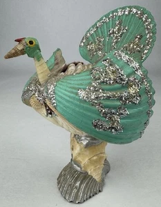 Vintage Seashell Bird Sculpture Figurine Turkey Folk Art Turquoise Kitsch 6" - Picture 1 of 17