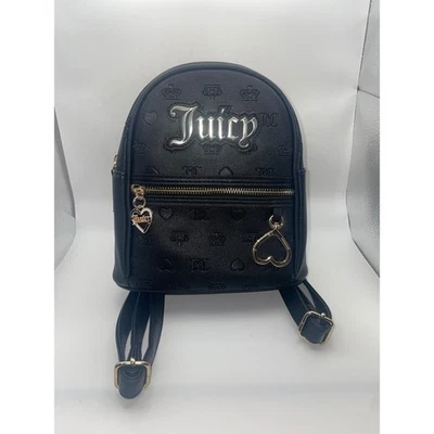 Mini Mochila Bolso Juicy Couture Negro Logotipo Repujado Corona Corazón Dije NUEVO SIN ETIQUETAS Foto 1 de 2