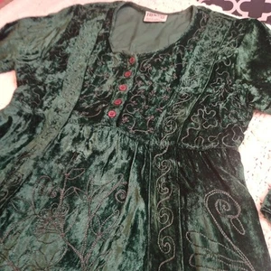 Vtg French Gear Grn Velvet Midi Dress Pockets Button Fairy Goth Festival Witchy - Picture 1 of 14