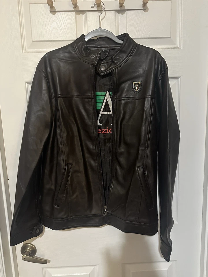 Chaqueta Moto Collezioni Hombre Cuero Marrón Talla Grande Italia Cresta Foto 1 de 4