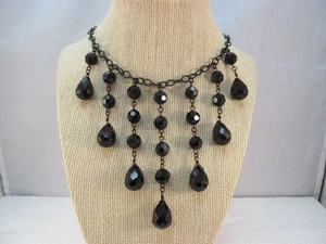 White House Schwarzmarkt schwarze Glasperlen Träne Tropfen Fransen Halskette - Bild 1 von 10