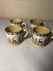Nicholas Mosse Pottery-SET OF 4-Holiday Reindeer Small Pottery Mugs 2.75" - Picture 1 of 7