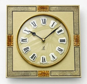 Vintage 23cm Jaz Wall Clock - Retro French Mid Century Ornate Gold Metal Gift - Picture 1 of 4