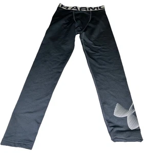 Under Armour logo legging Youth L YLG Large Black HeatGear ColdGear Fleece Lined - Picture 1 of 5