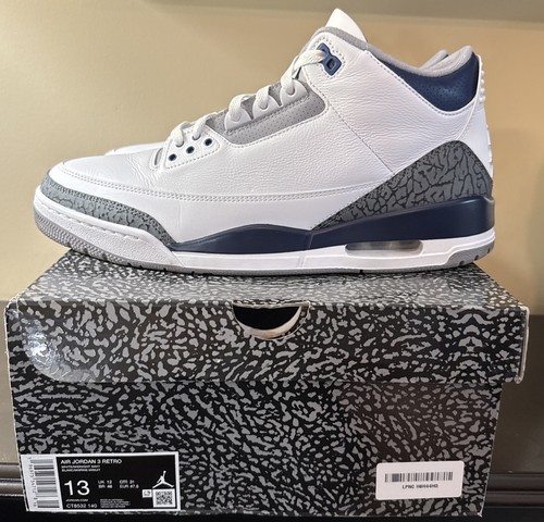 Nike Air Jordan 3 Retro CT8532 140 bianco marina di mezzanotte taglia 13