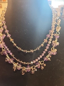 Necklace White House Black Market Women's Triple Row Short Beaded Amethyst   - Picture 1 of 3