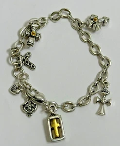 Brazalete Brighton 7 Dijes Cruz Eternidad Tono Plata 8.5" Largo - Imagen 1 de 8