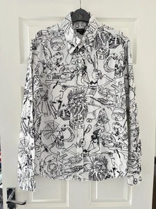 Versus Versace Men’s Shirt White Embroidered Graffiti Art Drawing Doodle 90s - Picture 1 of 16