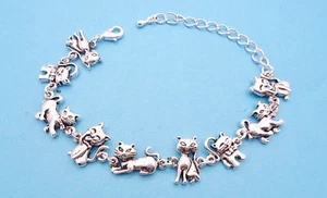 Pulsera ajustable para amantes de los gatos de diferentes gatitos hormiga plateada - Imagen 1 de 1