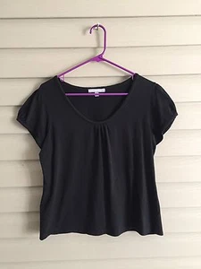 NY Collection women's size Large black short sleeve top tee w tiny front pleats8 - Picture 1 of 12