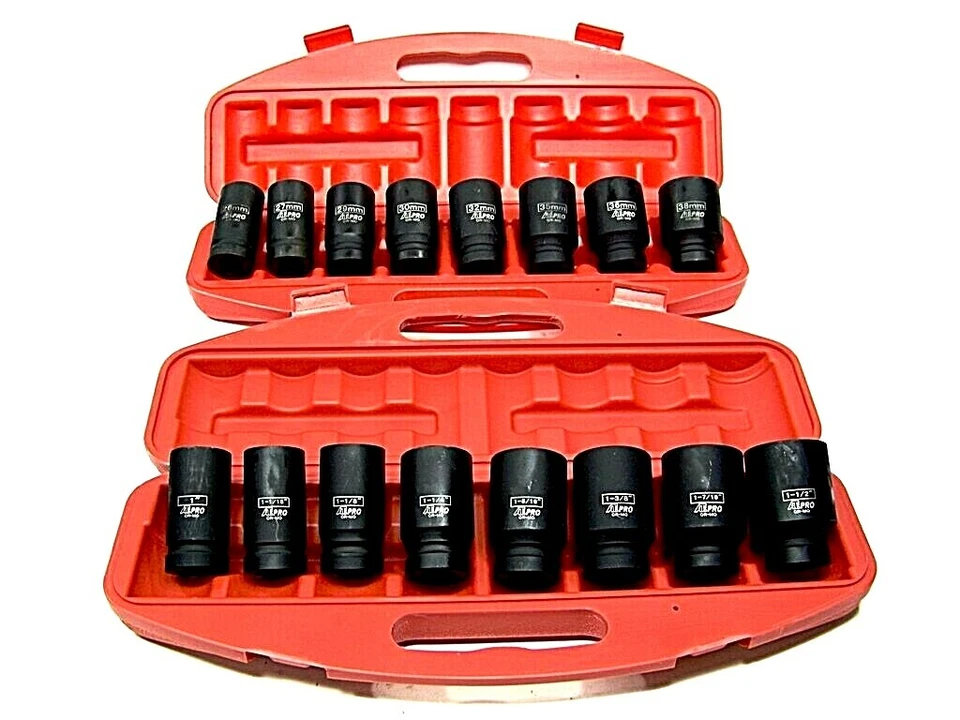 18pc 3/4" Drive Deep Air Impact Sockets Axle Nuts Remover Installer Sae & Metric - Image 1 of 1