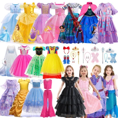 Kids Girls Rapunzel Elsa Cinderella Frozen Costume Fancy Dress up Book Day Party - Image 1 of 4