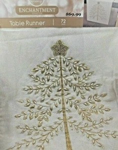 3-Dimensional Christmas Tree Gorgeous Metallic Beaded Jeweled Table Runner - Picture 1 of 11