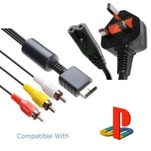 PS1 PlayStation 1 Console Power Supply + TV AV Audio Video Lead Cable UK Seller - Picture 1 of 2