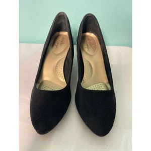 De flex comfortCushion Soft Black Suede Kitten Heel Pumps S-14 - Picture 1 of 8