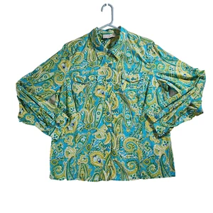 Jones New York Top Womens XL Brat Green Paisley Fall Festival Cottage Boho 70s - Picture 1 of 10
