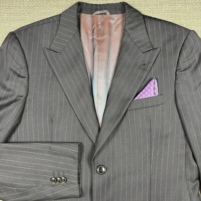 Giorgio Armani Men's Blazer 50 Suit Top Jacket Black Gray Striped Made in Italy - Image 1 of 4