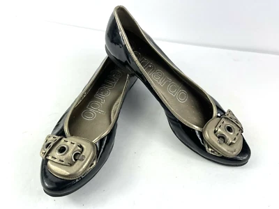 Bernardo Ballet Flats Women Shoes Black Pewter Gray 8.5 M Patent Buckle Slipon  - Image 1 of 4