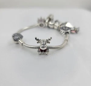 Charm For Bracelet Or Necklace Sterling Silver 925 Reindeers - Picture 1 of 6