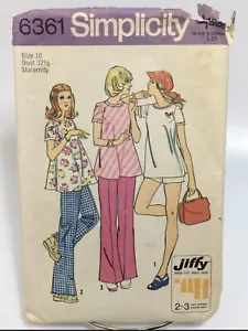 Maternity Top Pants Shorts Size 10 S6361 Cut 70s Sewing Pattern - Picture 1 of 2