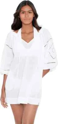 LAUREN Ralph Lauren X7552 Solids Embroidered Cover-Up Tunic Dress, White, XL - Image 1 of 4