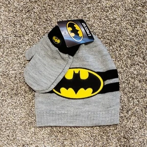Batman Beanie Hat + Mittens, Grey, Youth Toddler Boys 2T-5T - Picture 1 of 3